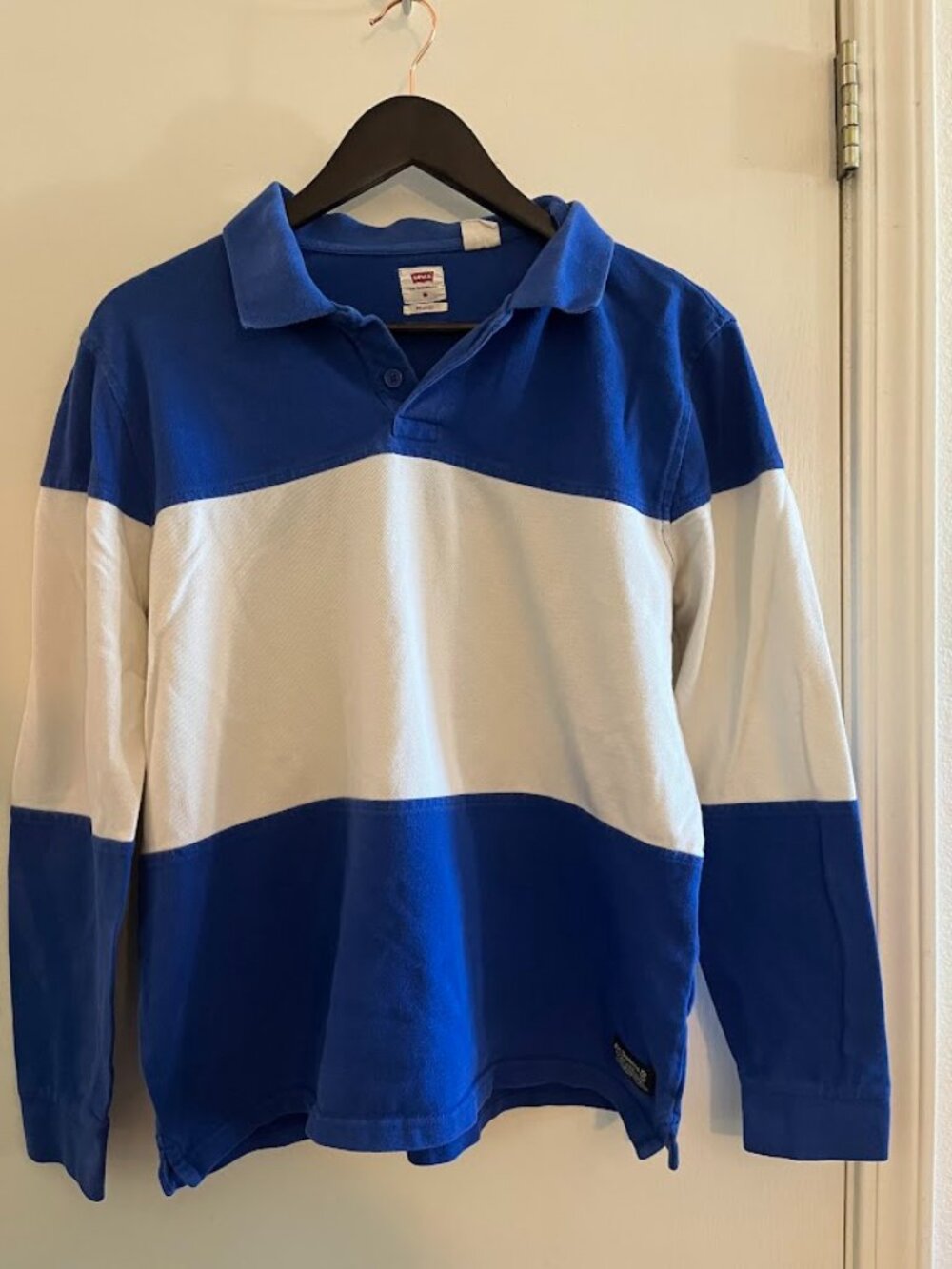 Levi's Colorblock Rugby Polo Shirt Men's Medium Blue White Relaxed